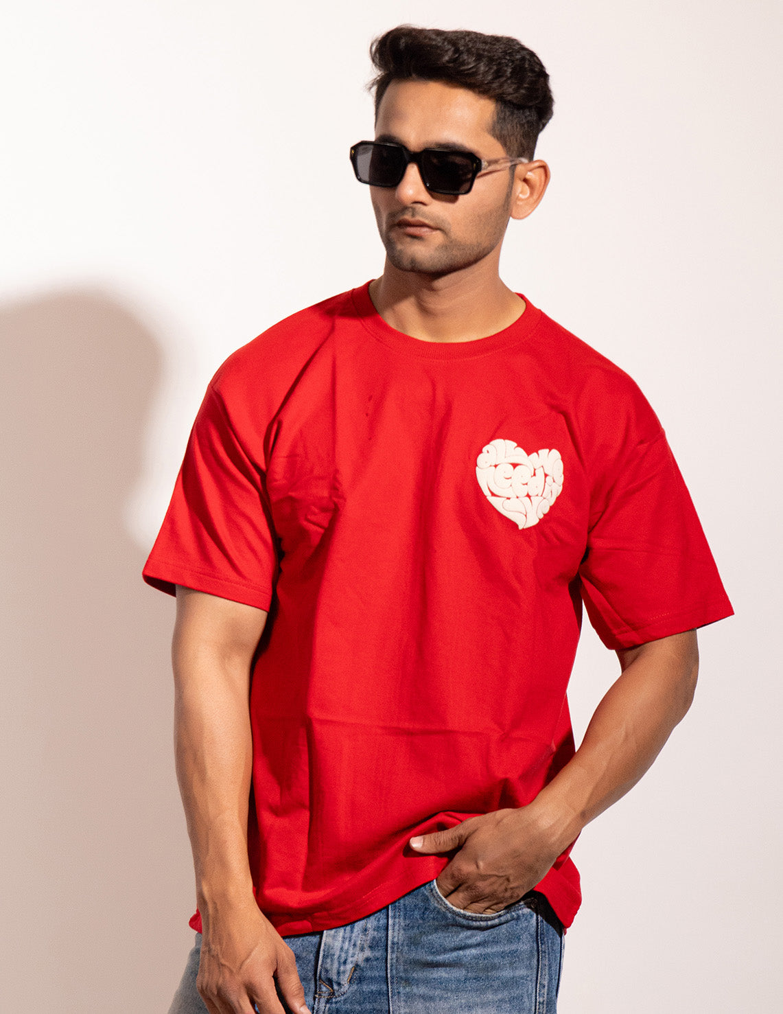 Round Neck Red Oversized T-Shirt