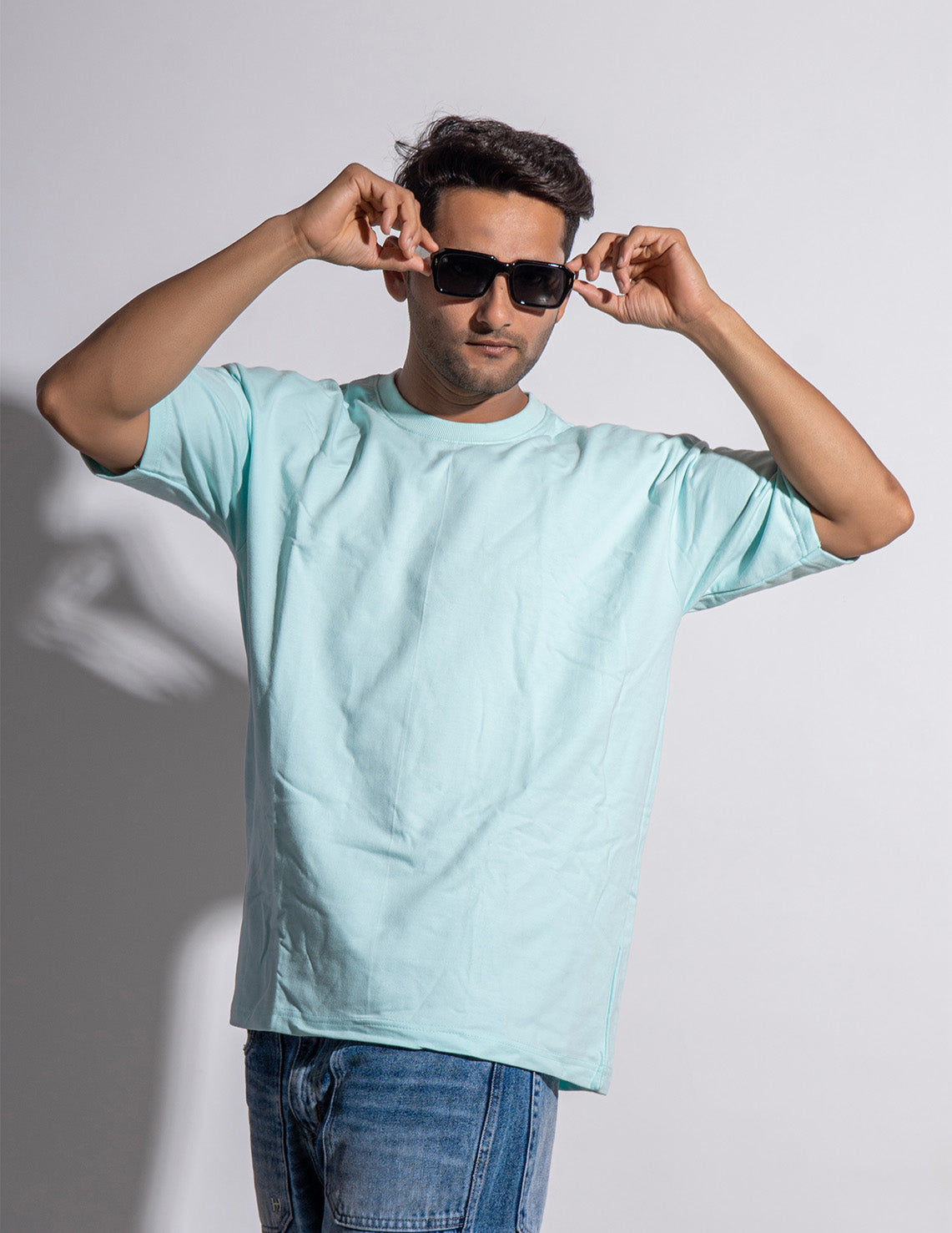 Round Neck Aqua Oversized T-Shirt