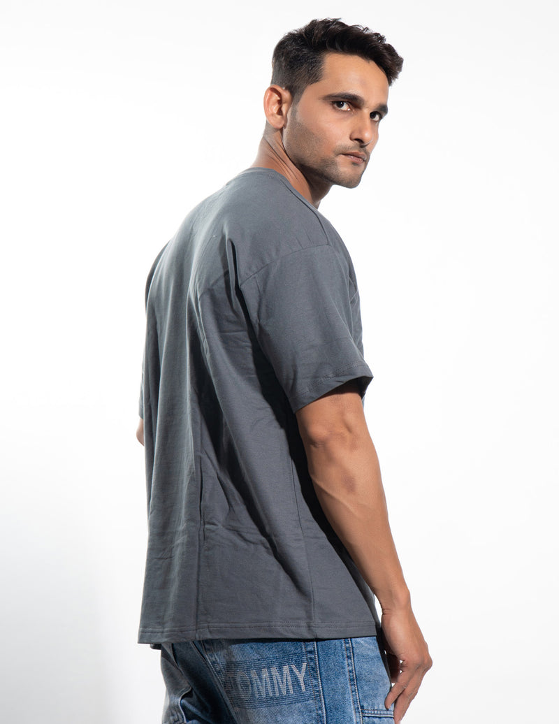 Round Neck Steel Grey Oversized T-Shirt