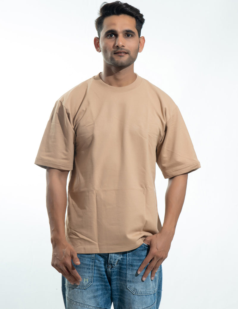 Round Neck Beige Oversized T-Shirt